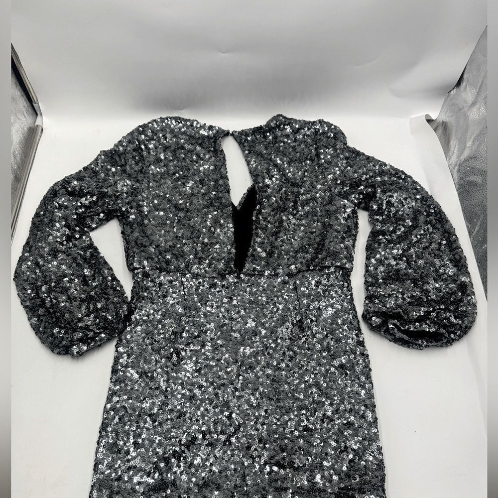 NWT O.P.T. Silver Gunmetal Sequins Bodycon Rumi Mini Dress Size US Smalll - Picture 10 of 16
